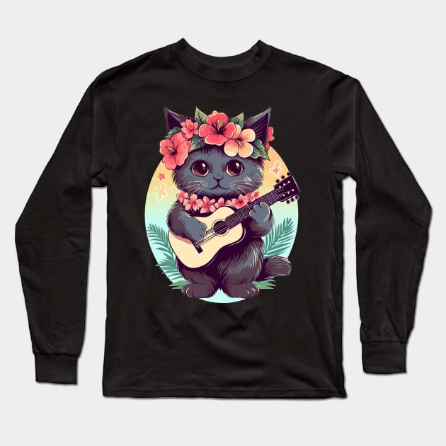 Hawaiian Guitar Music Concert Festival Funny Cat Hawaii Long Sleeve T-Shirt by KsuAnn